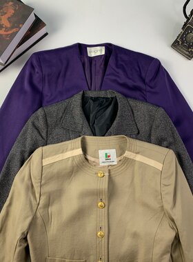 vintage古着日制女西女士格纹西装昭和港风简约复古文艺西服-994