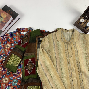 vintage日制古着精美衬衫 中古复古腰果花古巴印花百搭港风衬衣254