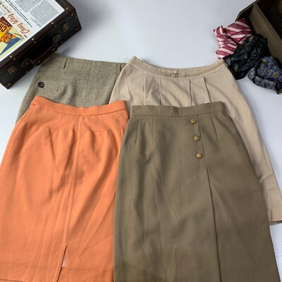 vintage古着日制秋冬羊毛半裙复古港风文艺风包臀半身裙瑕疵728