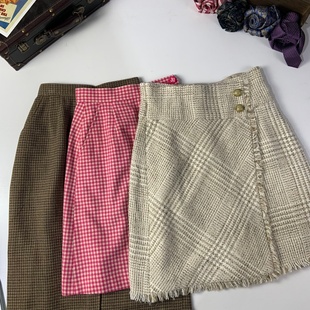 vintage古着日制秋冬毛半裙港风复古文艺日系风格 纹包臀一步裙525