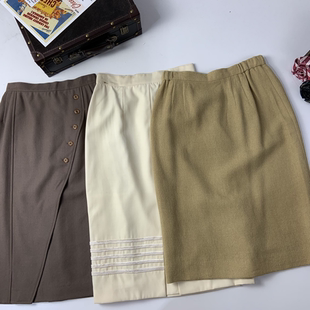 vintage古着日制秋冬毛半裙港风复古文艺纯色简约包臀一步裙 288