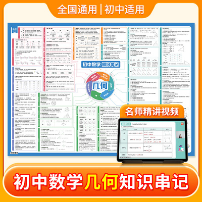 【易蓓】初中数学几何知识串记几何模型代数函数不等式方程知识点公式大全几何图形典型题视频精讲七八九年级数学解题技巧学习挂图