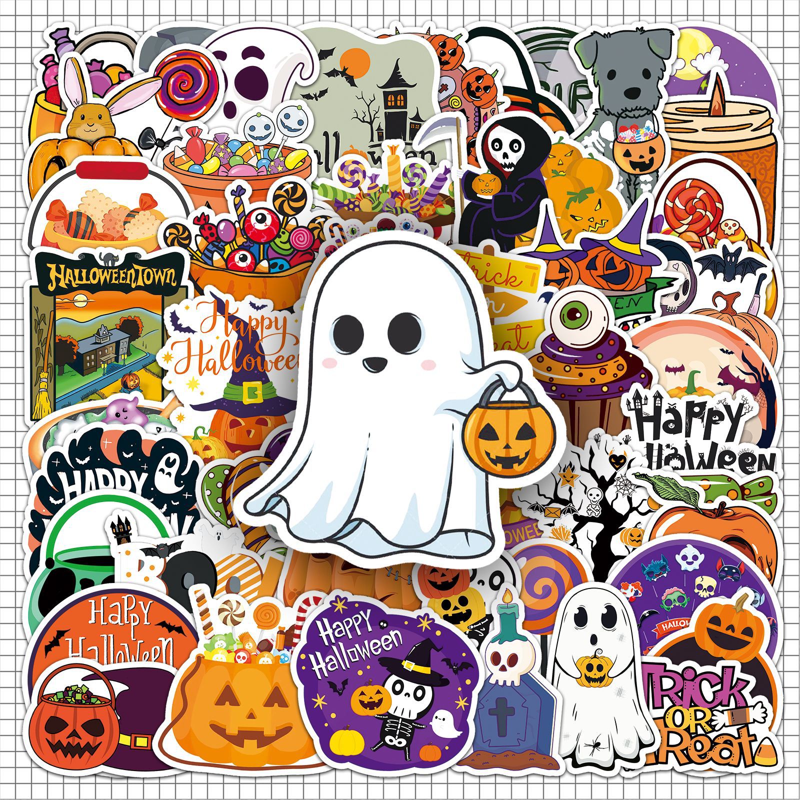 2025新款100张万圣节贴纸Halloween卡通防水不干胶贴纸冰箱软磁贴节日贺卡装饰手账咕卡水杯贴纸行李箱贴纸