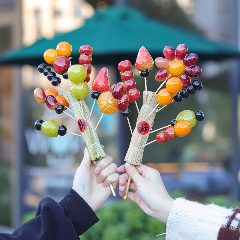 迷你糖葫芦稻草把子打卡拍照网红展示架草架子冰糖葫芦迷你草靶子