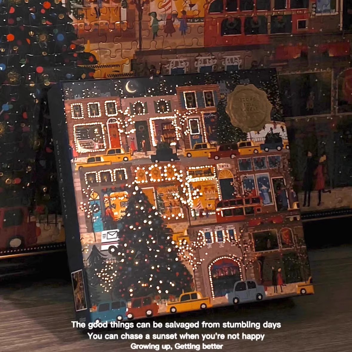 正版Galison冬灯拼图圣诞节日礼物金箔原版四季拼图相框生日礼物