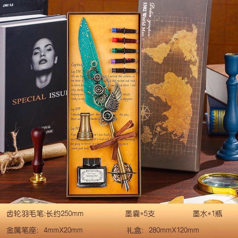 欧式轻奢羽毛蘸水钢笔经典笔记本洒金经典大气商务礼品高品质礼盒套装