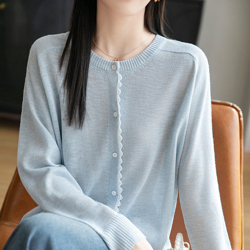 小香风蕾丝花边防晒针织开衫女夏薄款2025新款漂亮洋气减龄空调衫