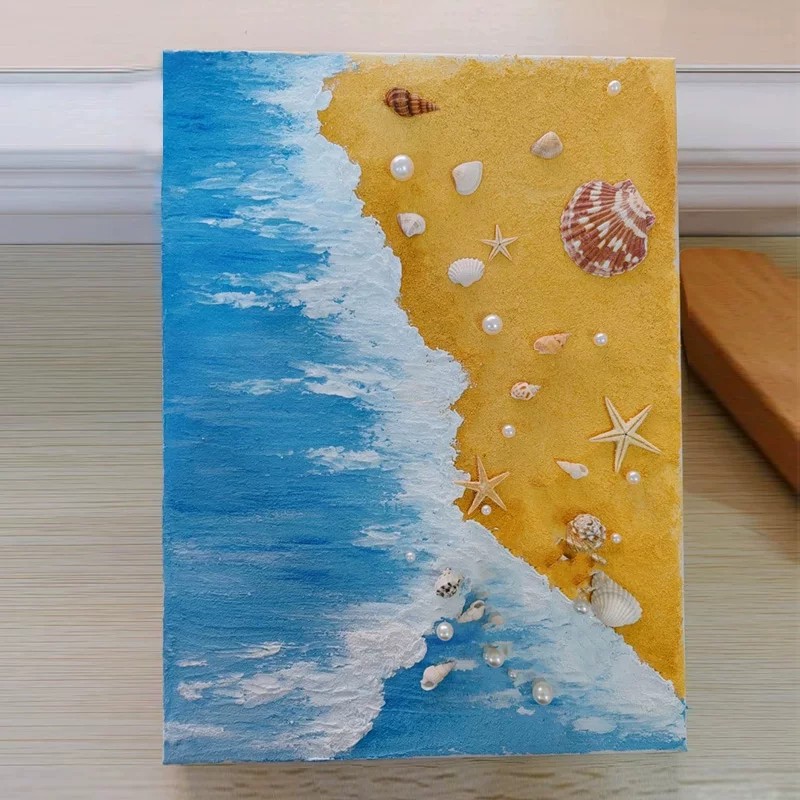 海星沙滩贝壳肌理画diy材料手工手绘装饰石英砂丙烯立体海洋装饰