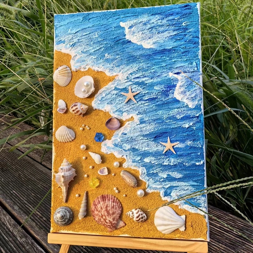 油画布海滩贝壳有趣好玩儿童diy