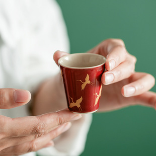 依山傍海 |朗红仙鹤主人杯功夫茶具茶杯品茗杯台湾复古茶人单杯