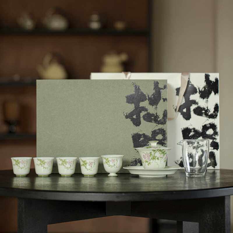 中秋家用礼盒装牵牛花整套茶具
