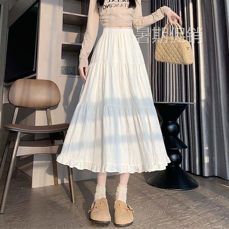 白色半身裙女春秋2025夏季新款高腰垂感显瘦蛋糕裙a字仙女长裙子