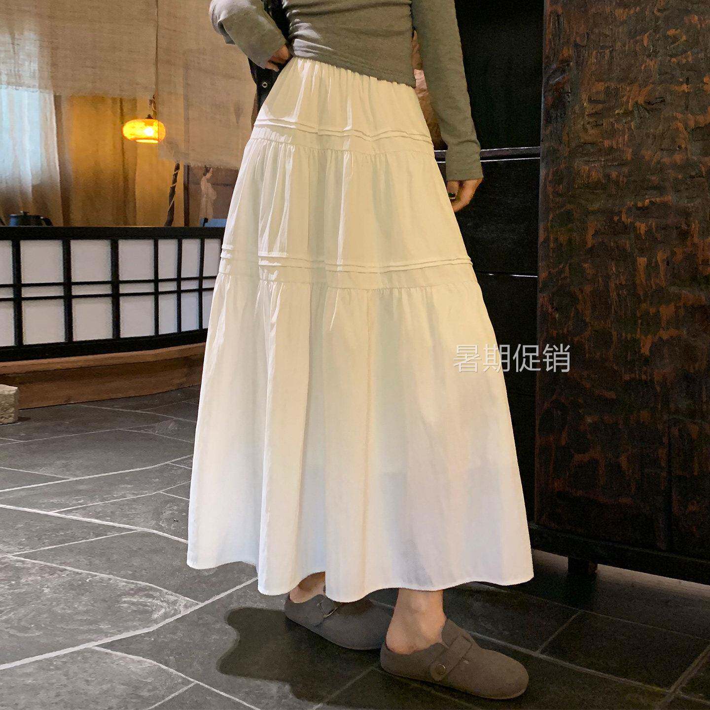 白色高腰半身裙女2026春季新款a字蓬蓬蛋糕裙百搭中长款裙子显瘦