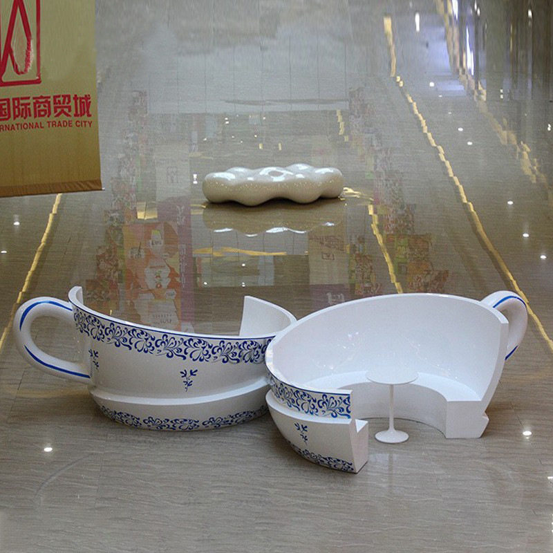 创意美陈玻璃钢咖啡杯茶杯休闲座椅雕塑广场公共商场休息凳等候椅