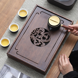 实木茶盘家用简易小茶海排储水式 竹制茶座圆形茶托茶台干泡台茶具