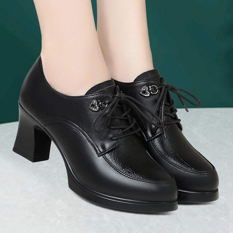 秋冬季深口单鞋女真皮久站不累加绒系带女士皮鞋防水台粗跟高跟鞋,女鞋,深口单鞋,淘宝优惠券,粉丝福利购,淘宝优惠卷