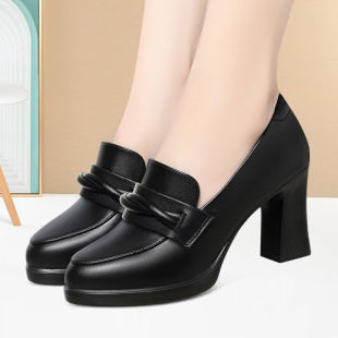 防水台高跟鞋 舒适粗跟低帮深口单鞋 时尚 新款 软皮旗袍走秀耐磨女鞋