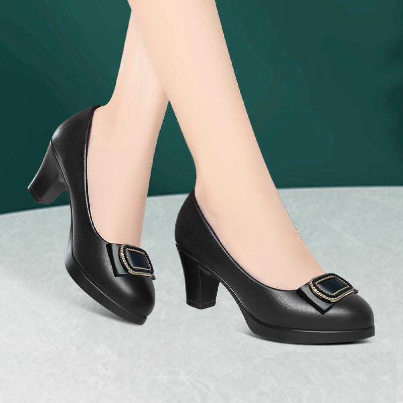 2025新款轻便耐磨浅口单鞋旗袍模特走秀高跟鞋春秋一脚蹬通勤皮鞋