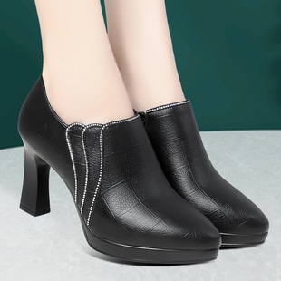 旗袍走秀高跟鞋模特形体深口单鞋真皮防水台细跟女士皮鞋春秋女鞋