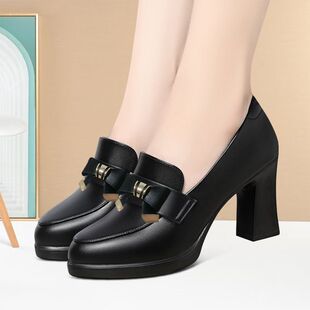 外穿女高跟鞋 耐磨气质舒适深口单鞋 洋气粗跟女鞋 气质乐福鞋 新中式