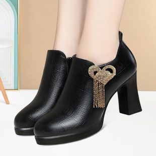 软底复古皮鞋 轻便工作女鞋 百搭高跟鞋 洋气新中式 中年耐磨深口单鞋