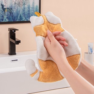 厨房擦手毛巾可挂式 加厚珊瑚绒吸水家用卫生间可爱儿童擦手布抹布