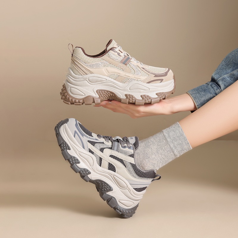 ZHR厚底老爹鞋女2025秋冬新款灰色加绒女鞋小个子增高运动棉鞋子