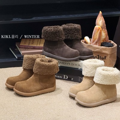 真皮 韩系保暖芒果头ins棉靴2025冬季新款皮毛一体两穿雪地靴