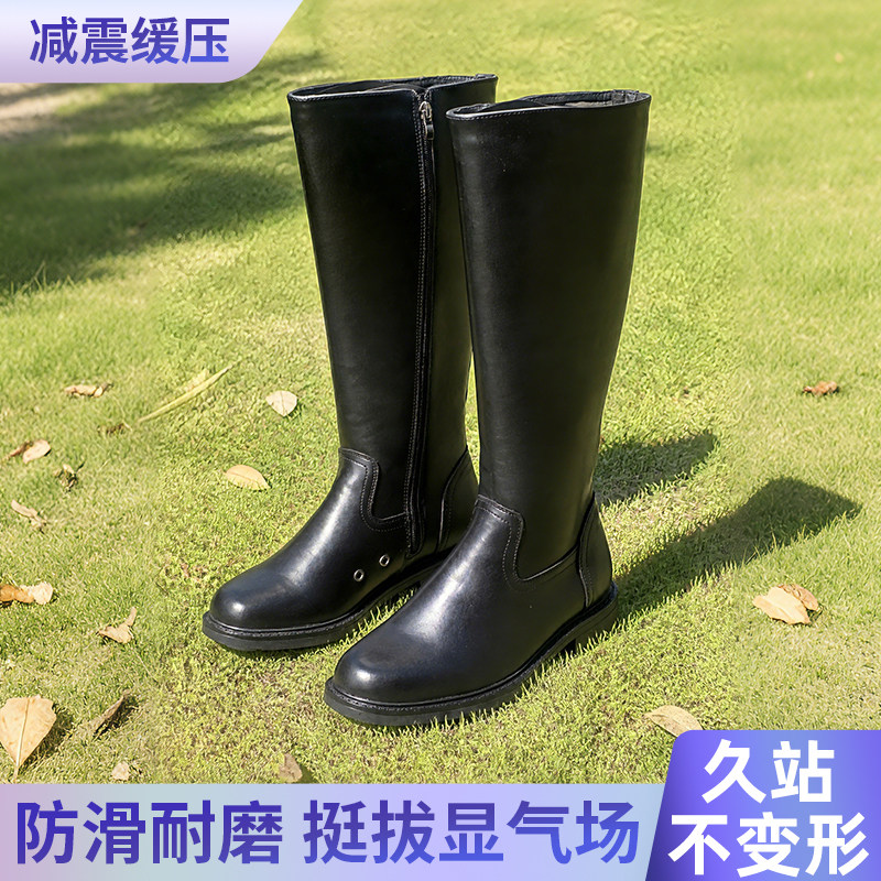 黑色高筒靴男女减震厚底防滑耐磨长靴马靴演出靴