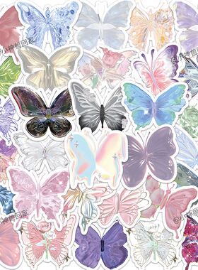 62张蝴蝶贴纸ins高颜值插画DIY笔记本电脑手机壳手账装饰贴画防水