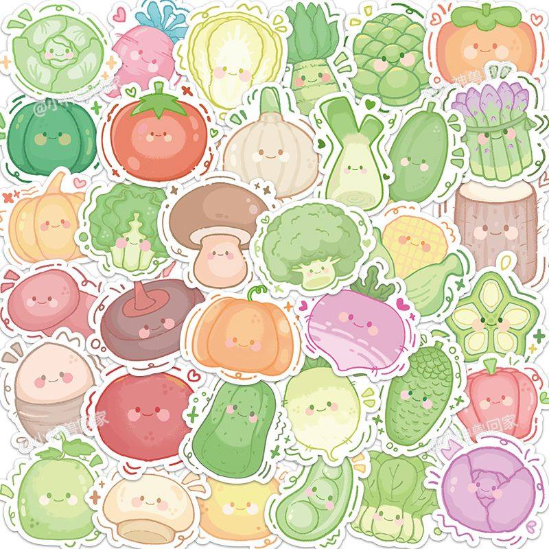 60张绿色蔬菜贴纸卡通可爱趣味diy装饰笔记本手机壳电脑防水贴画