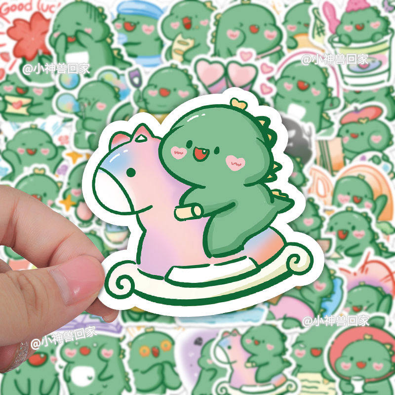 60张绿色小恐龙贴纸表情包ins网红趣味卡通可爱创意装饰防水贴纸