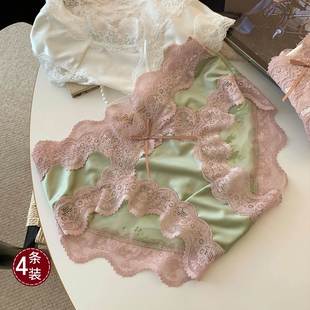 女士蕾丝性感勾人风情万种短裤 高级内裤 SLY4条缎面法式 EGG