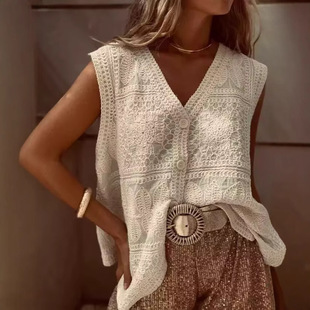 neck sleeveless cardigan Solid 纯色V领无袖 top 上衣女 color