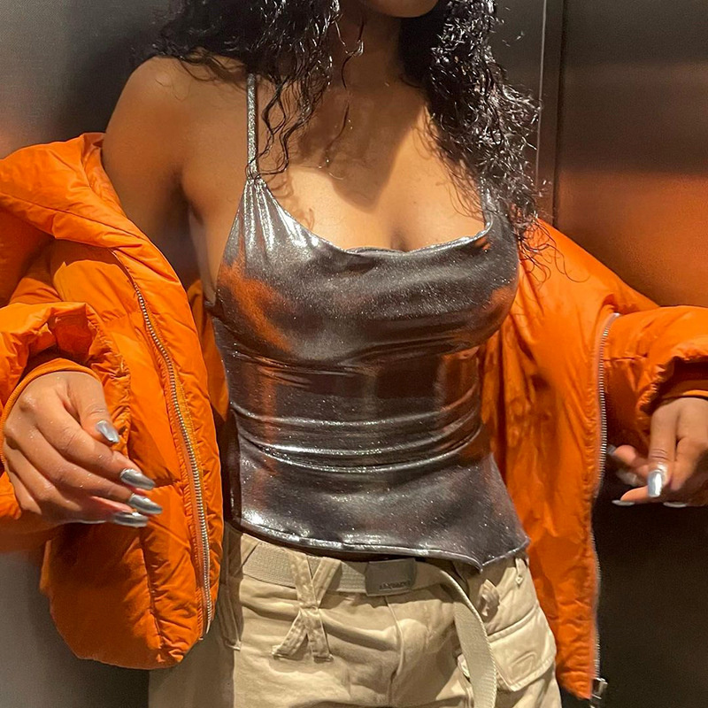 Irregular T-shirt Silver Women's Tank Top不规则T恤银色女背心