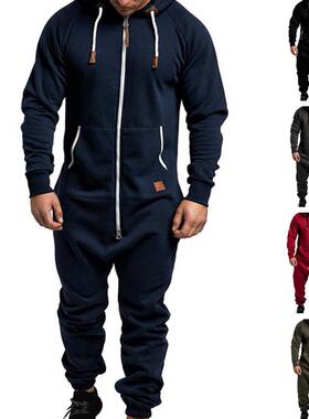 Hooded jumpsuit color blocking casual suit连帽连体衣拼色连帽