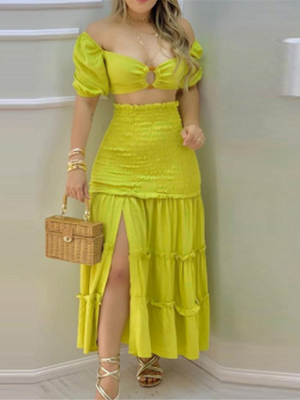 Women's two-piece top and short skirt set两件套上衣短裙套装