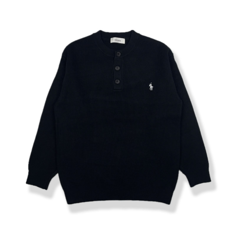 复古亨利领黑色毛衣男2025冬季新款慵懒风亲肤针织衫宽松圆领线衣