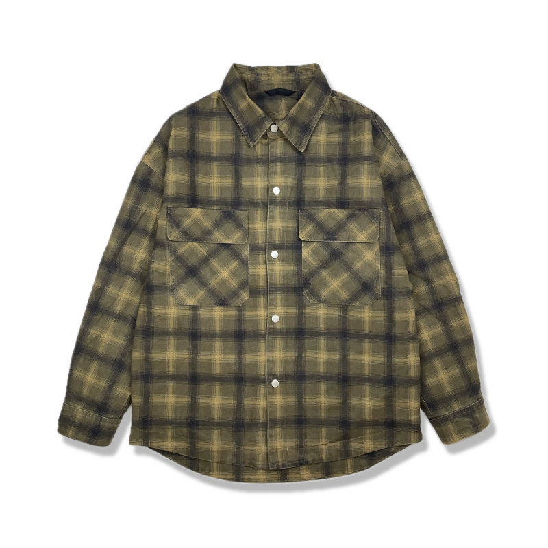 高端品质秋季重磅夹棉格子衬衫外套男休闲痞帅纯棉薄棉衬衣夹克潮