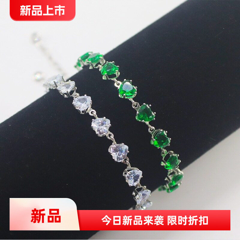 感心形清新甜美小众手链新款百搭手环椭圆手饰多巴胺锆石设计