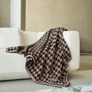 中古风千鸟格艺术毛毯复古沙发盖毯办公室午睡毯半边绒午休毯披毯
