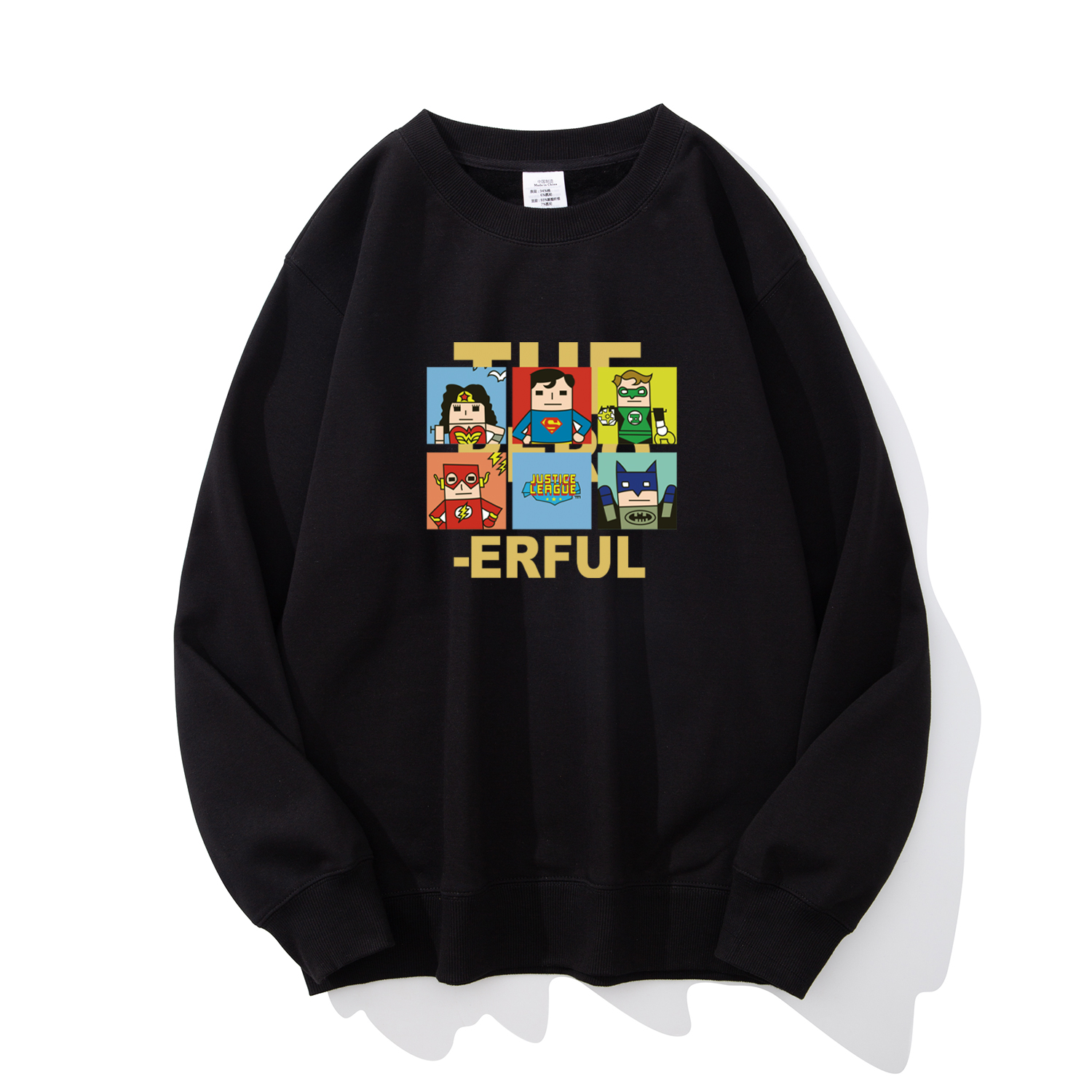 正义联盟印花青少年学生圆领卫衣宽松无帽套头衫男士加绒上衣秋冬