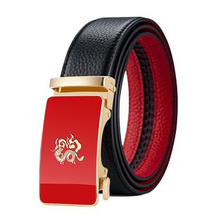 保罗新款中国红腰带男士皮带自动扣本命年马年礼物头层牛皮裤腰带