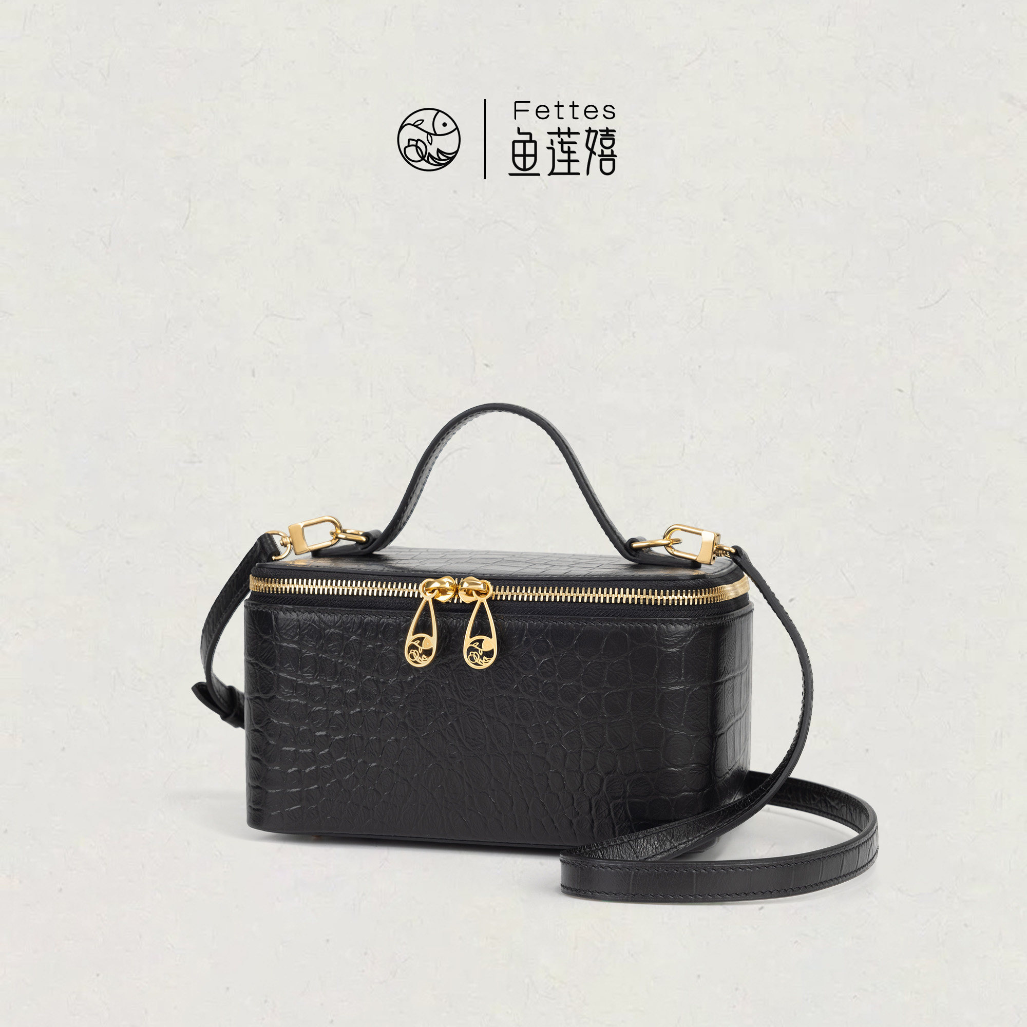鱼莲嬉高档化妆包化妆盒头层牛皮