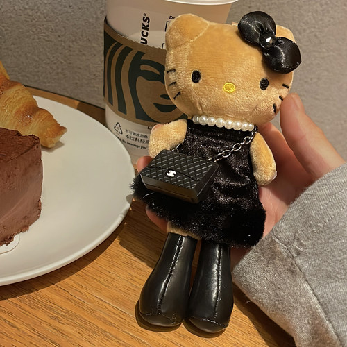 背包小香长腿kitty包包挂件黑皮玩偶毛绒公仔KT猫钥匙扣书包挂饰