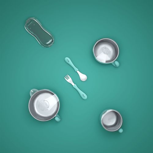 宝德北欧ins儿童餐具礼盒五件套361不锈钢碗沙拉碗牛奶杯勺子叉子