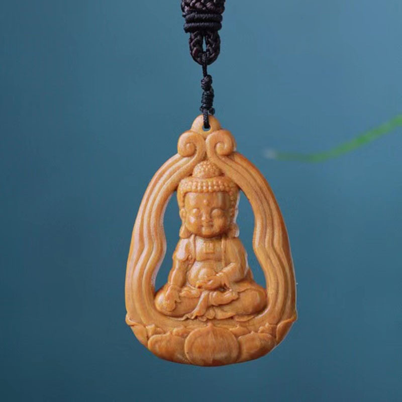 跨境檀香小萌佛木质车挂镂空挂件吊坠饰品木雕吉祥宝宝佛手把件