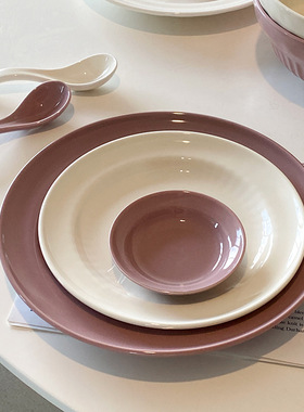 半纹碗盘家用组合餐具套装耐高温釉下彩工艺碗碟圆形深盘沙拉盘