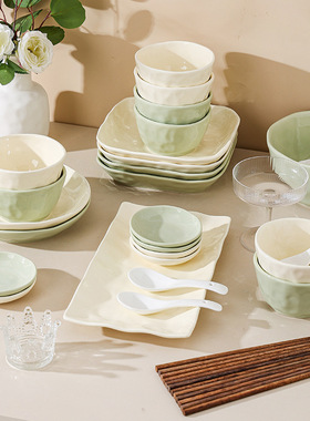 奶油风碗碟套装家用餐具套装碗盘家用2024新款碗筷套装高级轻奢感