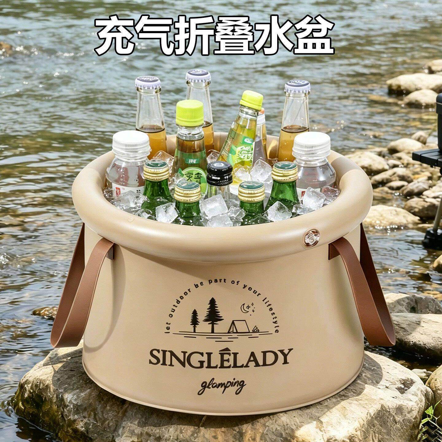 可折叠充气水盆户外便携洗菜盆旅游洗衣袋手提式洗漱盆洗脸泡脚桶